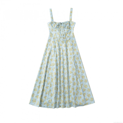 Women's Elegant Floral Camisole Maxi Dress Backless Cross Strap Slim Fit Polyester Sleeveless Long Sundress for Summer Beach Vacation Party