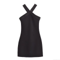 Women's Sexy Halter Neck Mini Dress Solid Black Sleeveless Backless High Elastic Polyester Ribbed Knit Bodycon Dress For Party Club Night Out Summer