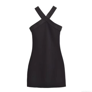 Women's Sexy Halter Neck Mini Dress Solid Black Sleeveless Backless High Elastic Polyester Ribbed Knit Bodycon Dress For Party Club Night Out Summer
