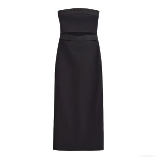 Women's Sexy Backless Bandeau Midi Dress Elegant Solid Color Slim Fit Hollow Out Strapless Evening Party Bodycon Summer Dress