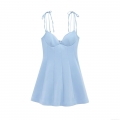 Women's Light Blue Bow Tie Shoulder Strap Mini Dress Sexy V Neck Structured Cup A-Line Party Dress Summer Vacation Sleeveless Back Zipper Short Dress