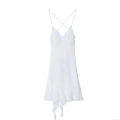 Sexy V-Neck Backless White Sling Mini Dress With Ruffle Hem Cross Back Straps Polyester Chiffon Dress For Women Party Vacation Night Club