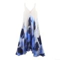 Women's Elegant V-Neck Satin Slip Dress Blue White Ink Wash Print Gradient Midi Dress Sexy Backless Evening Party Vacation Dress For Women