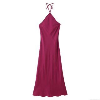 Women's Elegant Sexy Halter Neck Maxi Dress 100% Polyester Woven V-Neck Backless Tie-up Shoulder Straps Summer Vacation Party Long Dress