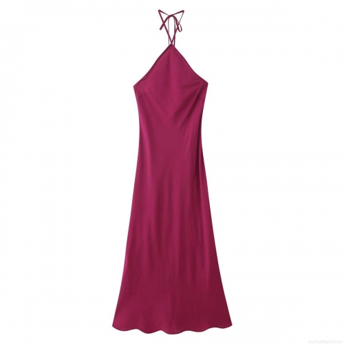 Women's Elegant Sexy Halter Neck Maxi Dress 100% Polyester Woven V-Neck Backless Tie-up Shoulder Straps Summer Vacation Party Long Dress