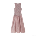 Women Elegant Gingham Smocked Midi Dress Sleeveless Round Neck Plaid A-Line Summer Vacation Sundress With 100% Polyester Woven Fabric