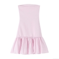 Women's Pink Strapless Ruched Mini Dress Elegant Backless Bubble Hem Bodycon Sexy Party Dress Sleeveless Summer Clubwear Evening Outfit