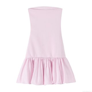 Women's Pink Strapless Ruched Mini Dress Elegant Backless Bubble Hem Bodycon Sexy Party Dress Sleeveless Summer Clubwear Evening Outfit