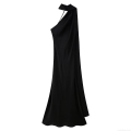 Elegant Solid Black Satin Halter Backless Maxi Dress For Women Sleeveless Evening Party Side Slit Woven Long Dress