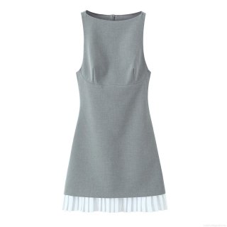 Women's Sleeveless Mini Dress Polyester Stitched Pleated Hem Slim Fit Pullover Dress for Summer Daily Party Elegant Lady Style