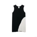 Women's Contrast Black and White Color Block Knit Sleeveless Dress Elegant Round Neck H-Line Short Mini Dress Casual Summer Party Outfit