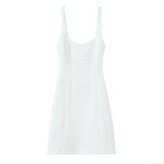 Women's Elegant White Sleeveless Mini Dress Round Neck Backless A-Line Short Dress Solid Color Summer Sundress for Party Dating