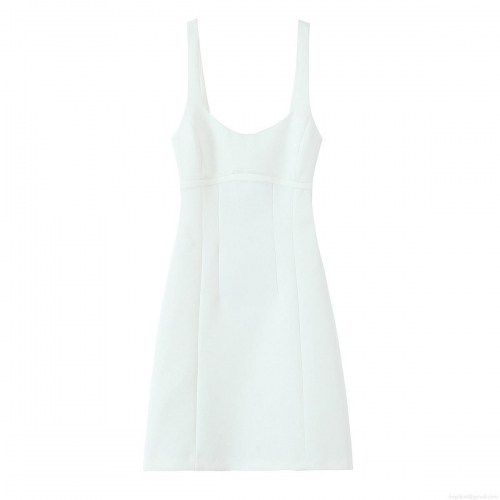 Women's Elegant White Sleeveless Mini Dress Round Neck Backless A-Line Short Dress Solid Color Summer Sundress for Party Dating