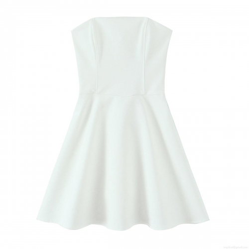 Women's Sexy White Off-Shoulder Mini Dress Elegant Strapless A-Line Party Dress Solid Color Polyester Short Evening Gown For Clubwear Summer Fashion