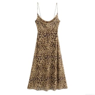 Women's Sexy Leopard Print Cami Dress Mesh Polyester Slim Fit Backless Maxi Dress For Party Club Night Wear
