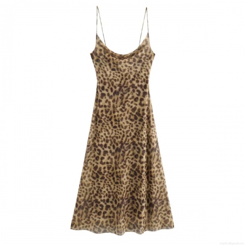 Women's Sexy Leopard Print Cami Dress Mesh Polyester Slim Fit Backless Maxi Dress For Party Club Night Wear