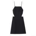 Women's Sexy Hollow Out Mini Cami Dress Polyester Spaghetti Strap Solid Color Square Neck Slim Fit A-Line Dress For Party Nightclub Evening Date Summer
