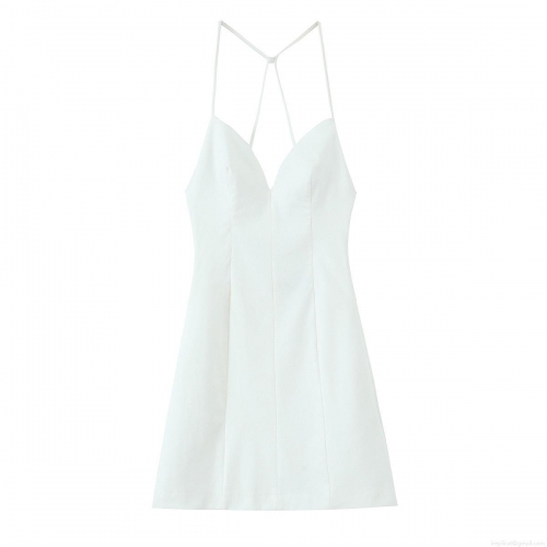 Mini Dress Polyester Sweetheart Neck Criss Cross Backless Spaghetti Strap Solid Color A-Line Slim Fit For Party Evening Date Summer Women Sexy Elegant Short Dress