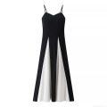 Women Sexy Backless Color Block Spaghetti Strap Maxi Dress Elegant V Neck Side Split Long Dress For Party Summer Vacation Clubwear