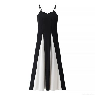 Women Sexy Backless Color Block Spaghetti Strap Maxi Dress Elegant V Neck Side Split Long Dress For Party Summer Vacation Clubwear