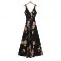 Women's Elegant Floral Print Maxi Dress Sexy Deep V-Neck Spaghetti Strap Sleeveless Polyester Long Dress For Summer Vacation Party Resort