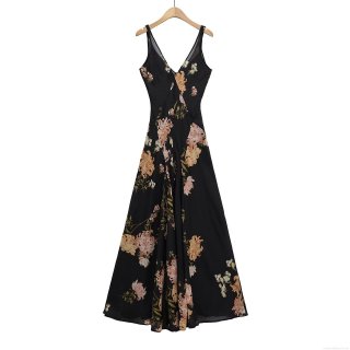 Women's Elegant Floral Print Maxi Dress Sexy Deep V-Neck Spaghetti Strap Sleeveless Polyester Long Dress For Summer Vacation Party Resort