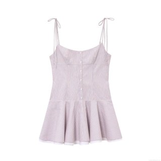 Women's Striped Cami Mini Dress With Ruffle Hem Button Front Sleeveless Polyester Blend Sexy Bodycon Dress For Summer Vacation Party Date Night