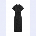Women's Elegant Solid Color Short Sleeve Shirt Dress Ruched Waist Button Down Slim Fit Maxi Dress For Summer Vacation Daily Wear