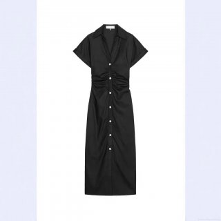 Women's Elegant Solid Color Short Sleeve Shirt Dress Ruched Waist Button Down Slim Fit Maxi Dress For Summer Vacation Daily Wear