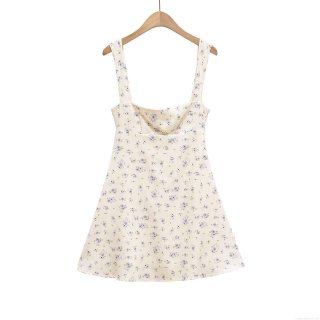 Elegant Women Purple Floral Print Camisole Mini Dress Backless Bow Tie Slim Fit A-Line Chiffon Texture Short Summer Dress For Party Date