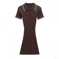 Women's Contrast Trim Knitted Polo Mini Dress Short Sleeve Slim Fit Cable Knit Casual Bodycon Party Dress With Buttons For Women