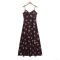Elegant Floral Print Cami Dress For Women Sexy V Neck Satin Polyester Sling Maxi Dress Summer Party Vacation Slim Fit Long Dress