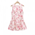 Women's Elegant Sleeveless Pink Floral Print Mini Dress Polyester Slim Fit Round Neck Summer A-Line Party Dress With Hidden Back Zipper