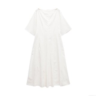 Elegant White Linen Blend Maxi Dress Boat Neck Short Sleeve Seam Design Minimalist Summer Long Dress For Women Casual Vacation Party