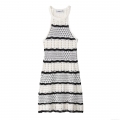 French Style Striped Knit Halter Dress Women's Sexy Hollow Out Crochet Sleeveless Bodycon Mini Dress For Summer Vacation Party Beach Casual Wear