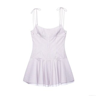 Women's Sexy Striped Mini Dress Sleeveless Adjustable Tie Strap Button Down Bodycon Cami Dress For Summer Party Vacation Clubwear