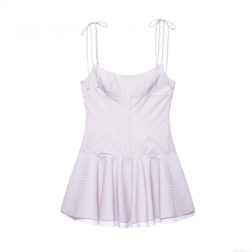 Women's Sexy Striped Mini Dress Sleeveless Adjustable Tie Strap Button Down Bodycon Cami Dress For Summer Party Vacation Clubwear