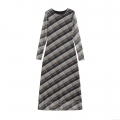 Women Plaid Mesh Long Sleeve Maxi Dress Elegant Round Neck Slim Fit Bodycon Transparent Mesh Long Dress For Party Night Club Daily Wear