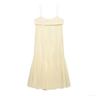 Women Elegant Chiffon Camisole Maxi Dress Solid Color Spaghetti Strap Pleated Hem Back Zipper Long Dress For Party Vacation Lady