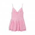Women Pink White Striped Camisole Dress With Bow Tie Elegant Double Layer Pleated V-Neck Mini Dress For Summer Party Vacation