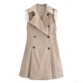 Women's Elegant Sleeveless Trench Mini Dress Double Breasted Polyester Vest Dress With Scarf For Casual Party Lady Style