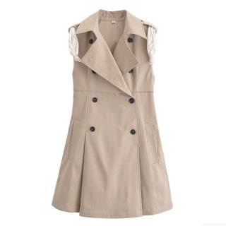Women's Elegant Sleeveless Trench Mini Dress Double Breasted Polyester Vest Dress With Scarf For Casual Party Lady Style