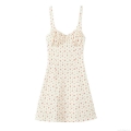 Women's Elegant Red Floral Print Spaghetti Strap Mini Dress Ruched Square Neck A-Line Polyester Sundress for Summer Vacation Dating Socialite Style Off-White Dress