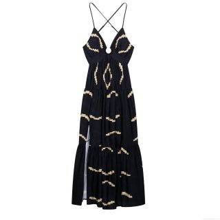 Women's Elegant Halter Neck Backless Slit Maxi Dress Sexy V-Neck Geometric Print Long Dress With Ring Buckle For Summer Party Vacation Celebrity Style Polyester