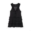 Women's Elegant 100% Polyester Layered Ruffle Sleeveless V-Neck Mini Dress Tiered Cake Short Dress For Party Evening Date Night Black