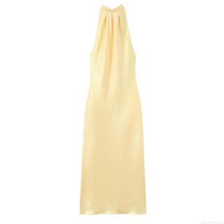 Elegant Sexy Halter Neck Backless Satin Maxi Dress For Women Sleeveless V-Neck Solid Color Silk Texture Party Evening Dress Banquet Summer Vacation Gown