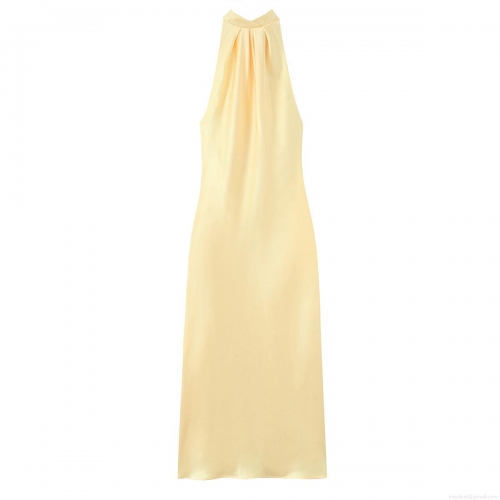 Elegant Sexy Halter Neck Backless Satin Maxi Dress For Women Sleeveless V-Neck Solid Color Silk Texture Party Evening Dress Banquet Summer Vacation Gown