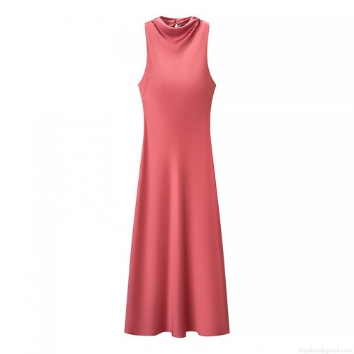 Women's Elegant Sleeveless Halter Neck Backless Satin Midi Dress Solid Color A-Line Party Wedding Evening Socialite Long Dress With Keyhole Back