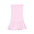 Women Pink Strapless Tube Top Mini Dress Elegant Balloon Hem Gathered Ruffle Cocktail Party Dress Sexy Slim Fit Evening Dress