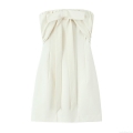 Women's Elegant Off-the-Shoulder Sleeveless Bow Mini Dress Off-White Polyester Bodycon Tube Top Short Dress For Party Wedding Cocktail Prom Evening Fashion Sexy Clubwear